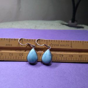 Aqua Blue chalcedony in silver tone setting beautiful blue stone earrings